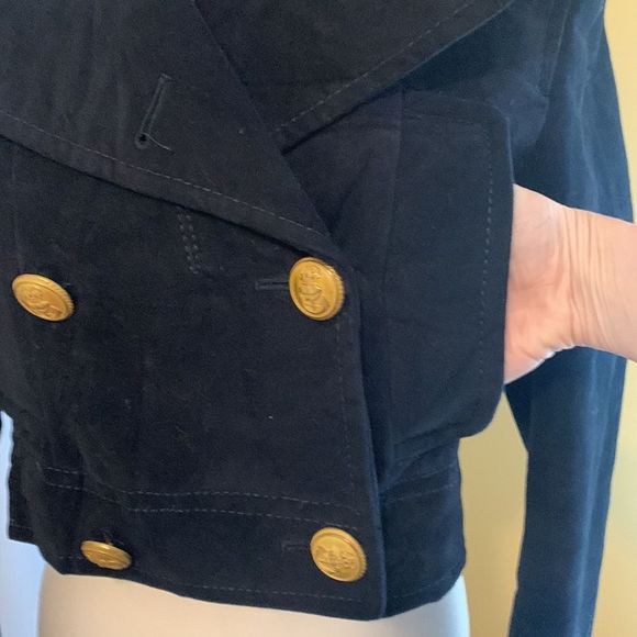 Zara Woman Blazer Cropped Velvet Double Breasted Plush Jacket Navy Nautical XS - Picture 4 of 12